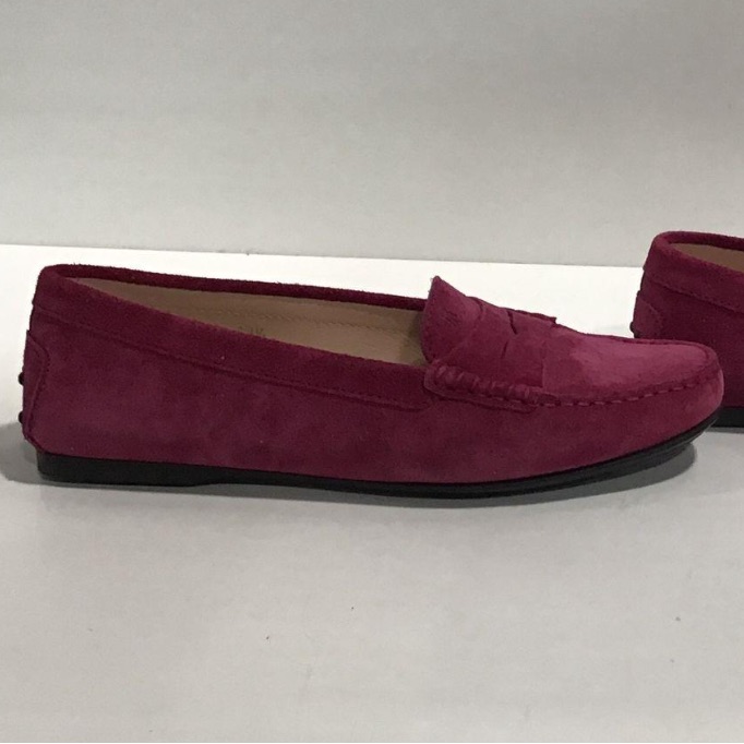Women’s Tod’s Fuchsia Suede Penny Loafer Driving Shoe Size 38.5